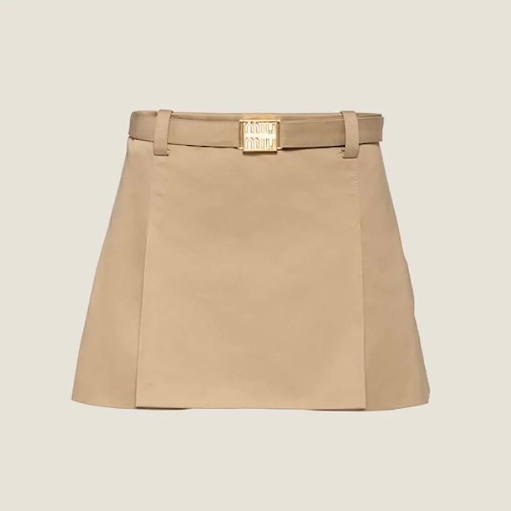 Miu Miu Chino Miniskirt with Logo Decorating the Buckle for Women Miu Miu Chino Miniskirt with Logo Decorating the Buckle for Women