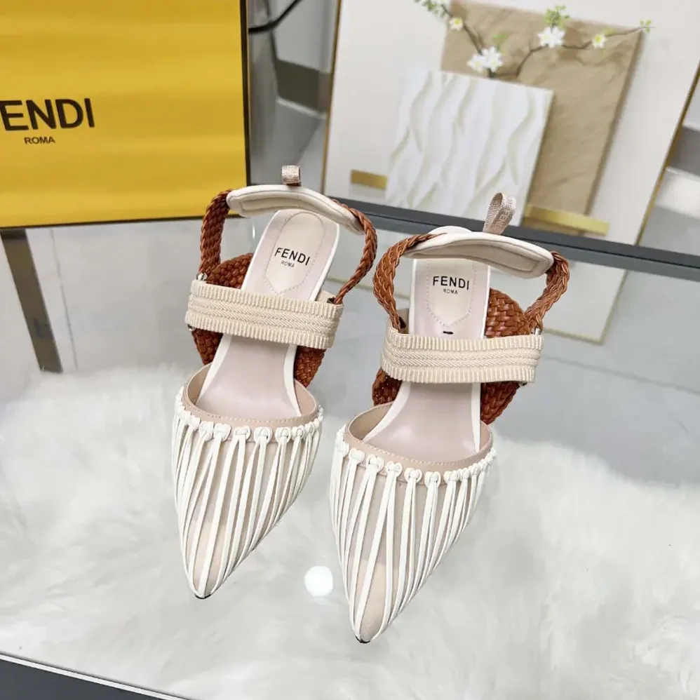 Fendi Colibrì Mesh and Braided Leather High for Women in heeled Slingbacks