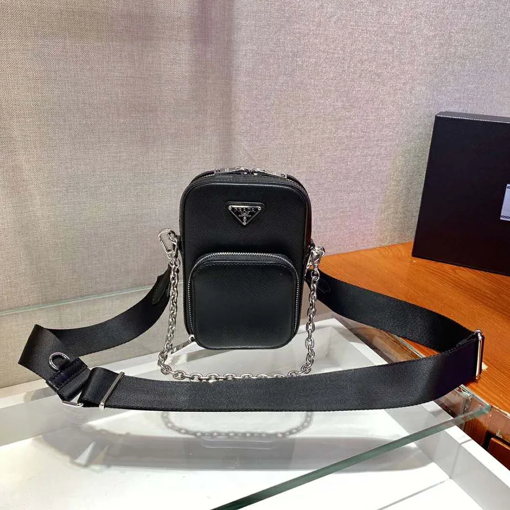 Prada Saffiano Leather Mini Bag for Men in Black Prada Saffiano Leather Mini Bag for Men in Black