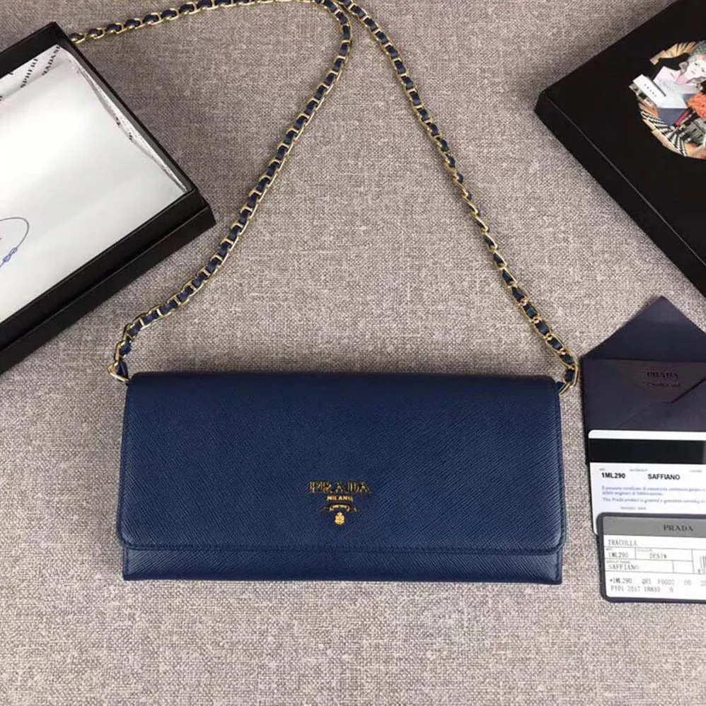 Prada Leather Shoulder Bag in Saffiano for Women in Navy Prada Leather Shoulder Bag in Saffiano for Women in Navy