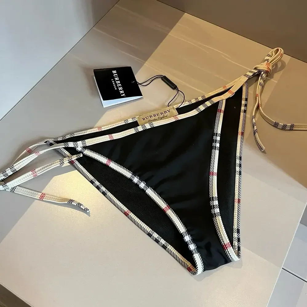Burberry Check Trim Triangle Bikini for Women in Black Burberry Check Trim Triangle Bikini for Women in Black