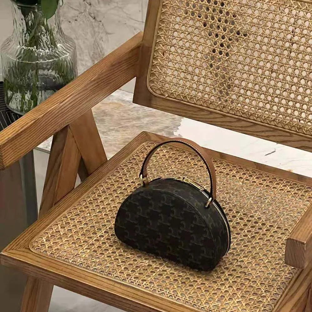 Celine Half Moon Case Cuir Triomphe in Triomphe Canvas and Calfskin for Women Celine Half Moon Case Cuir Triomphe in Triomphe Canvas and Calfskin for Women