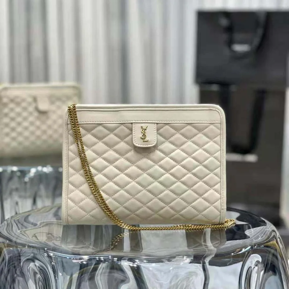 Saint Laurent YSL Victoire Baby Clutch in Leather for Women in White Saint Laurent YSL Victoire Baby Clutch in Leather for Women in White
