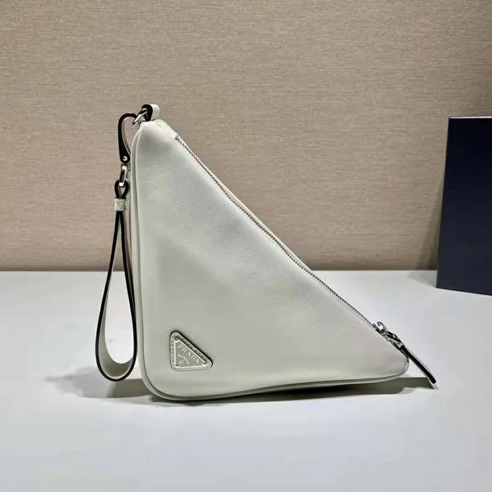 Prada Leather Triangle Leather Pouch for Women in White Prada Leather Triangle Leather Pouch for Women in White