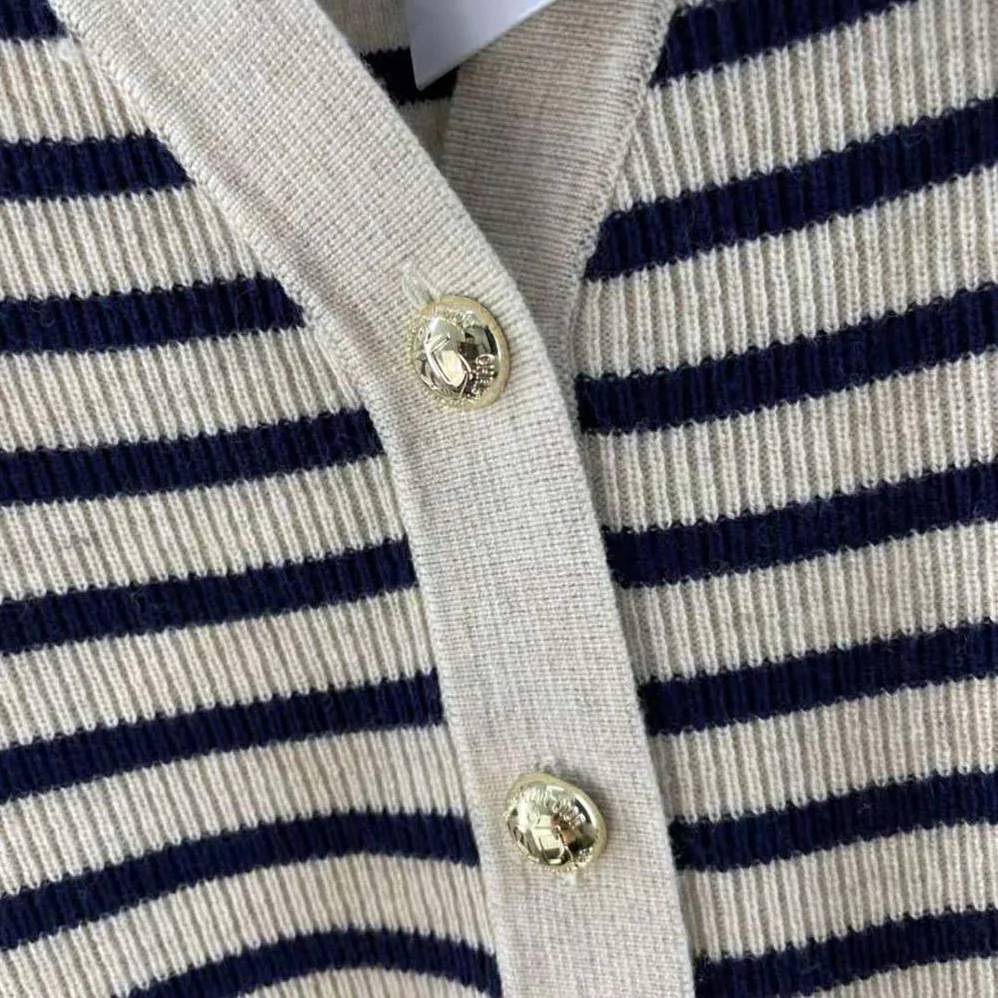 Dior Mariniere Buttoned Cardigan Navy Blue Linen Cashmere and Silk Knit for Women
