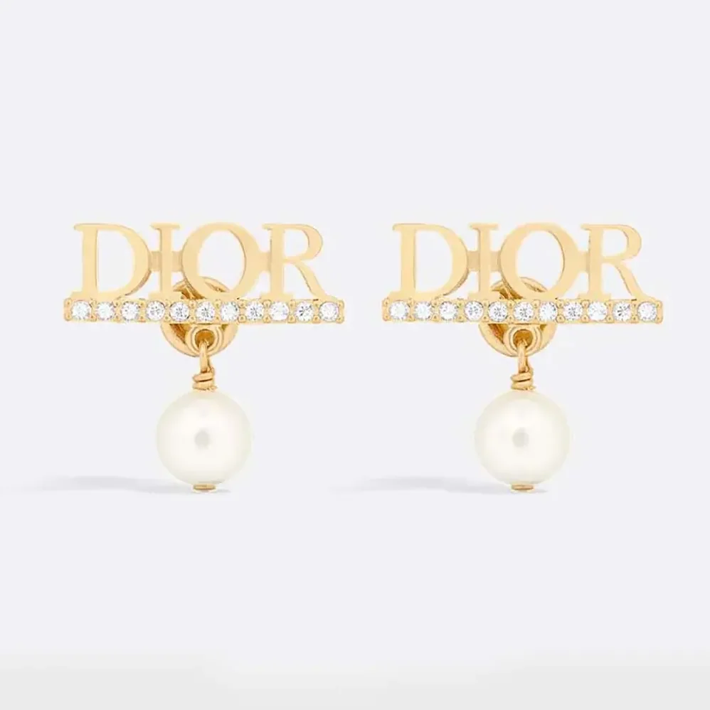 Dior Dio(r)evolution Earrings Gold-Finish Metal with White Resin Pearls and Silver for Women in Tone Crystals Dior Dio(r)evolution Earrings Gold-Finish Metal with White Resin Pearls and Silver for Women in Tone Crystals