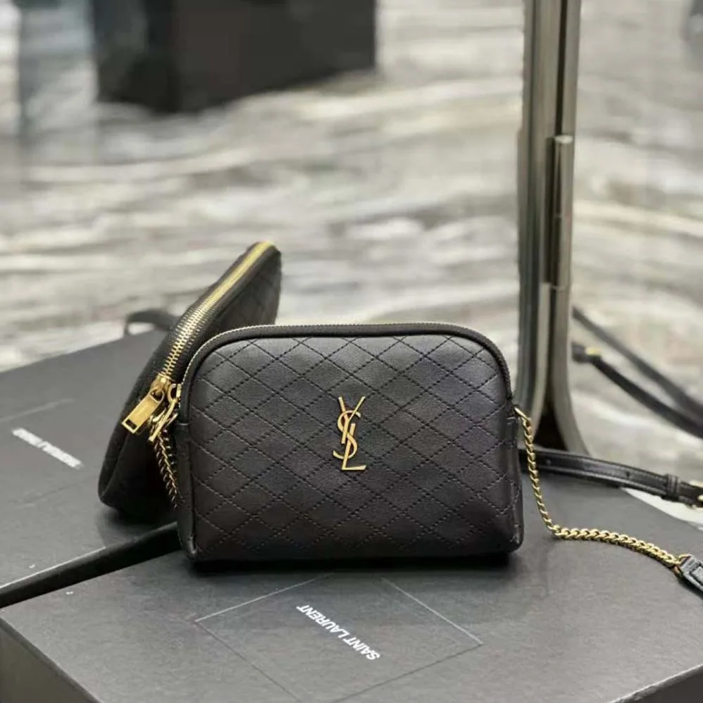 Saint Laurent YSL Gaby Zipped Pouch in Quilted Lambskin for Women in Black Saint Laurent YSL Gaby Zipped Pouch in Quilted Lambskin for Women in Black