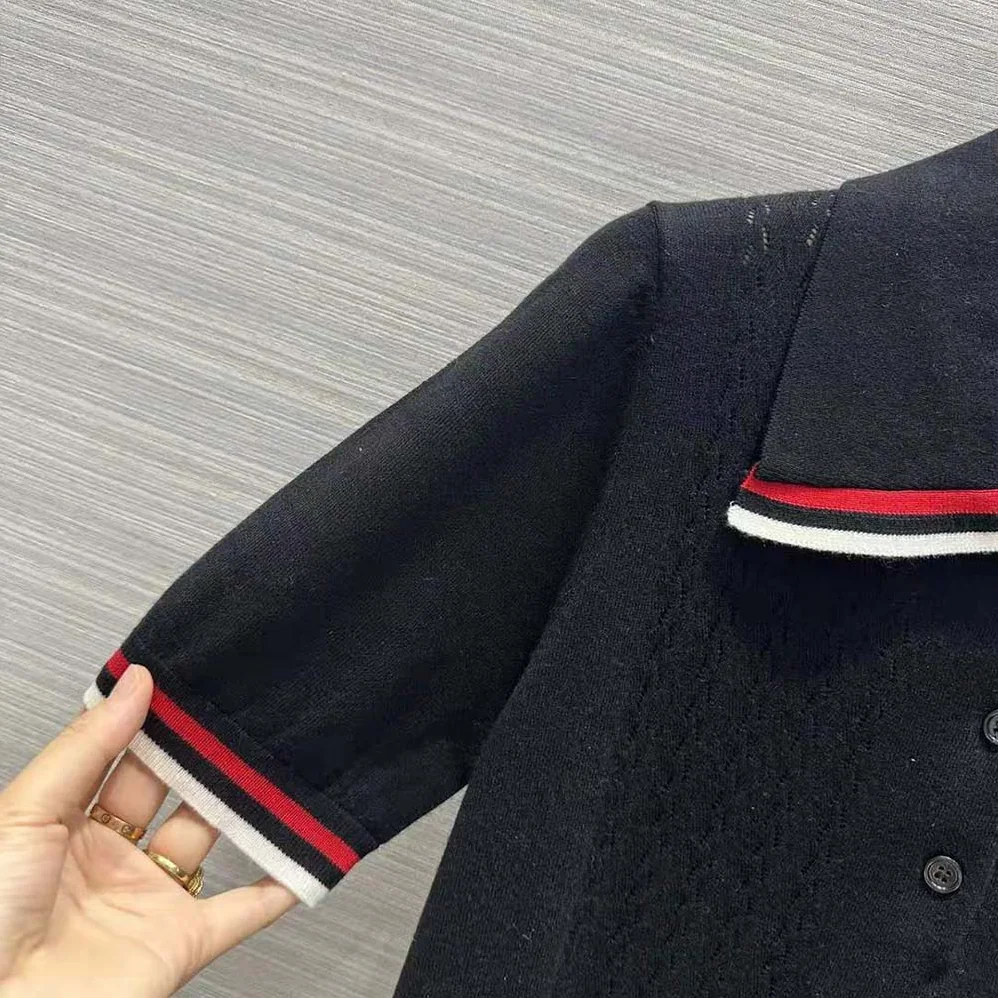 Miu Miu Cropped Silk and Cotton Polo Shirt for Women in Navy Miu Miu Cropped Silk and Cotton Polo Shirt for Women in Navy