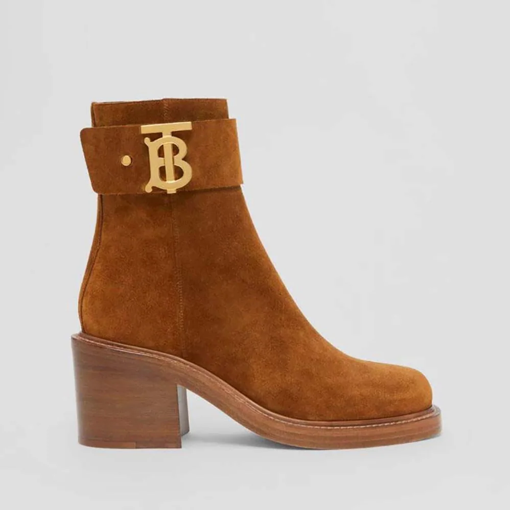 Burberry Monogram Motif Suede Block for Women in Heel Boots Burberry Monogram Motif Suede Block for Women in Heel Boots