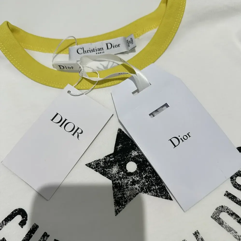 Dior Dioriviera T-Shirt Ecru and Lemon Yellow Cotton Jersey for Women