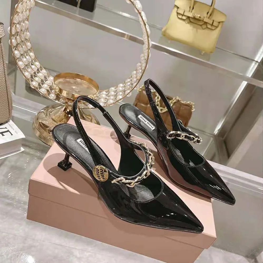Miu Miu Patent Leather Slingback Pumps in 55mm Heel Height for Women in Black Miu Miu Patent Leather Slingback Pumps in 55mm Heel Height for Women in Black