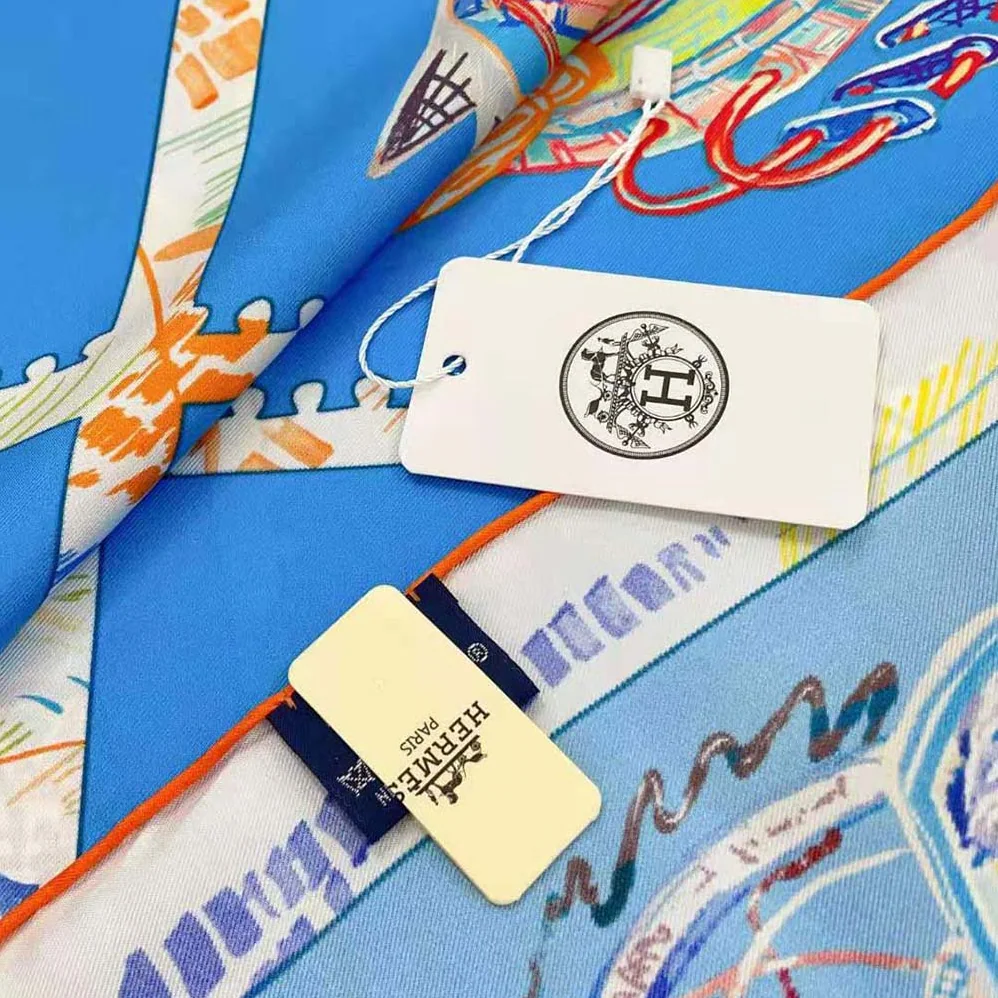 Hermes Chevaloscope Scarf 90 in Silk Twill with Hand-Rolled Edges for Women in Blue Hermes Chevaloscope Scarf 90 in Silk Twill with Hand-Rolled Edges for Women in Blue