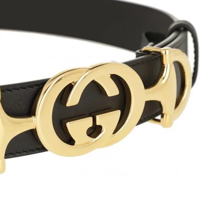 Interlock Buckle Black Leather Belt