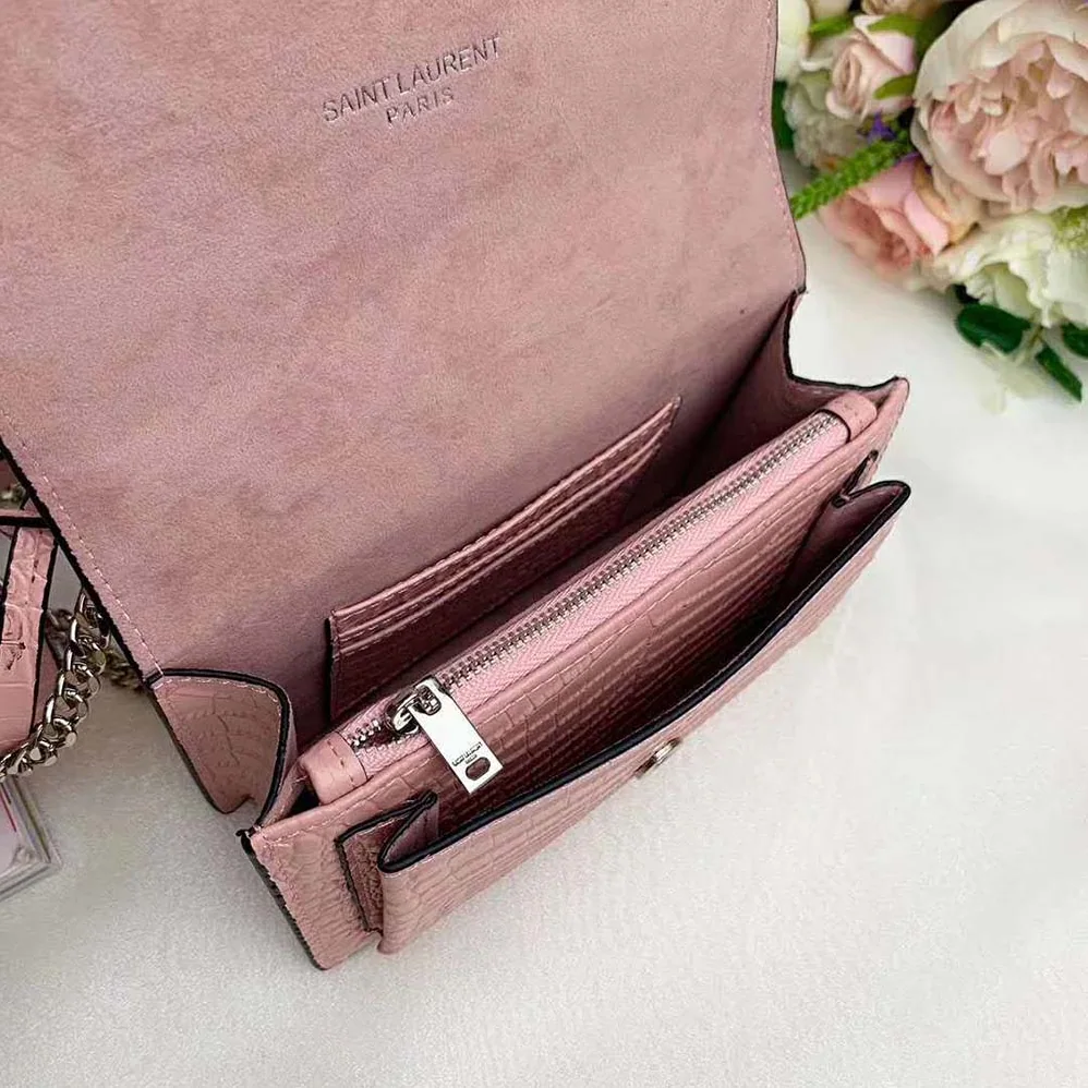 Saint Laurent YSL Sunset Medium Crocodile Embossed Shiny for Women in Pink Saint Laurent YSL Sunset Medium Crocodile Embossed Shiny for Women in Pink