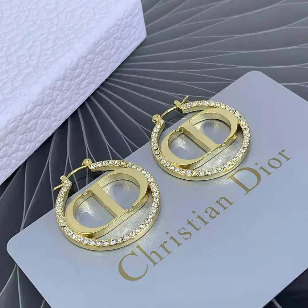 Dior 30 Montaigne Earrings Gold-Finish Metal and White Crystals for Women Dior 30 Montaigne Earrings Gold-Finish Metal and White Crystals for Women