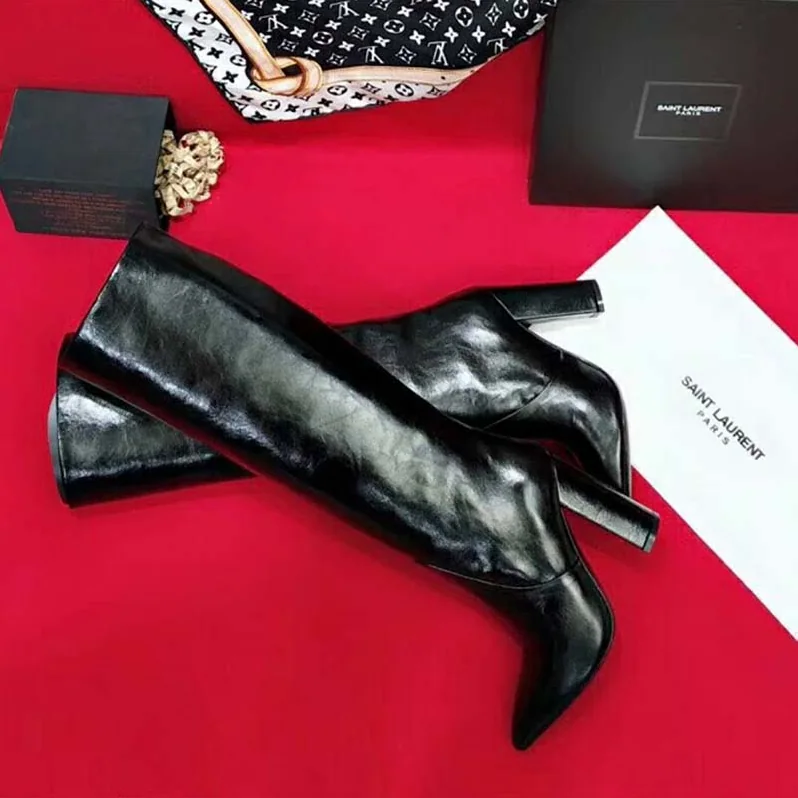 Saint Laurent YSL Shoes Lou Boot in Lambskin 90mm Heel for Women in Black Saint Laurent YSL Shoes Lou Boot in Lambskin 90mm Heel for Women in Black