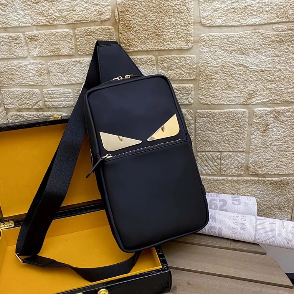Fendi Monster Sling Bag Nylon And Leather Medium Crossbody Bag In Black for Men Fendi Monster Sling Bag Nylon And Leather Medium Crossbody Bag In Black for Men