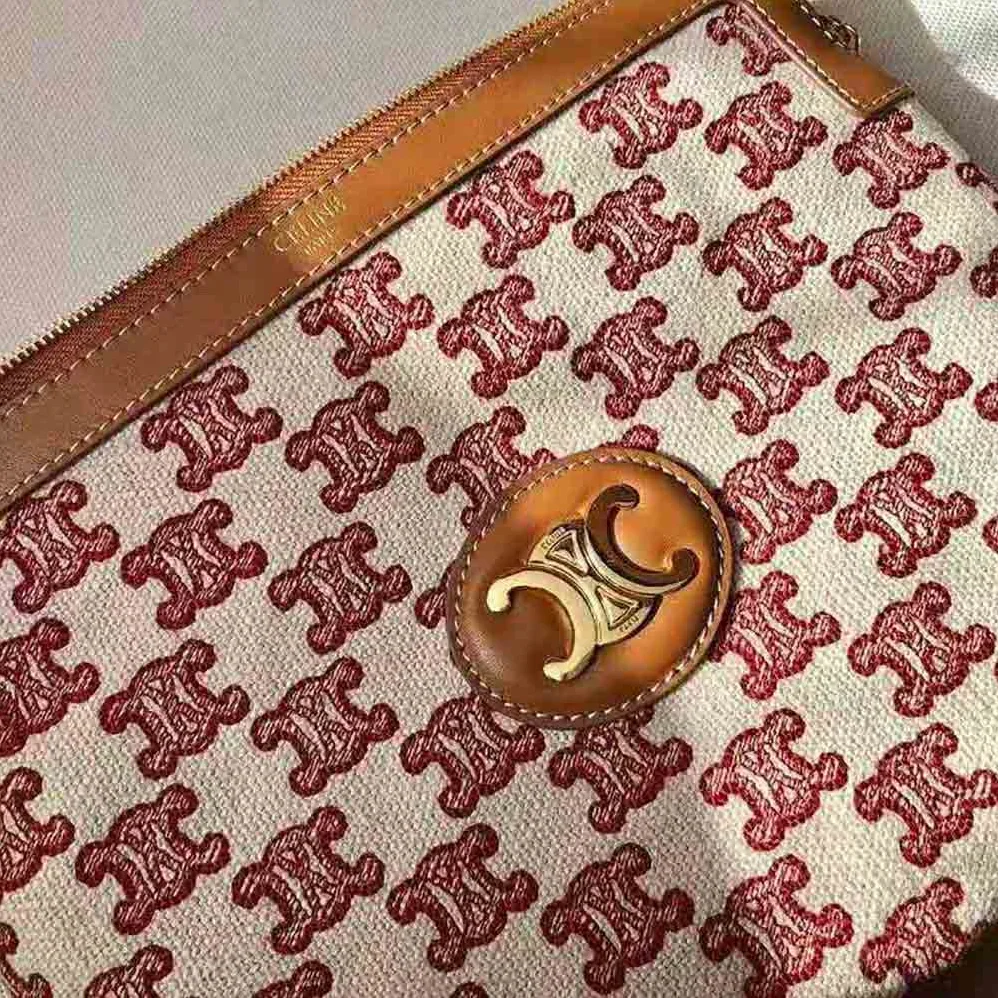 Celine Small Pouch in Textile with Triomphe Embroidery for Women