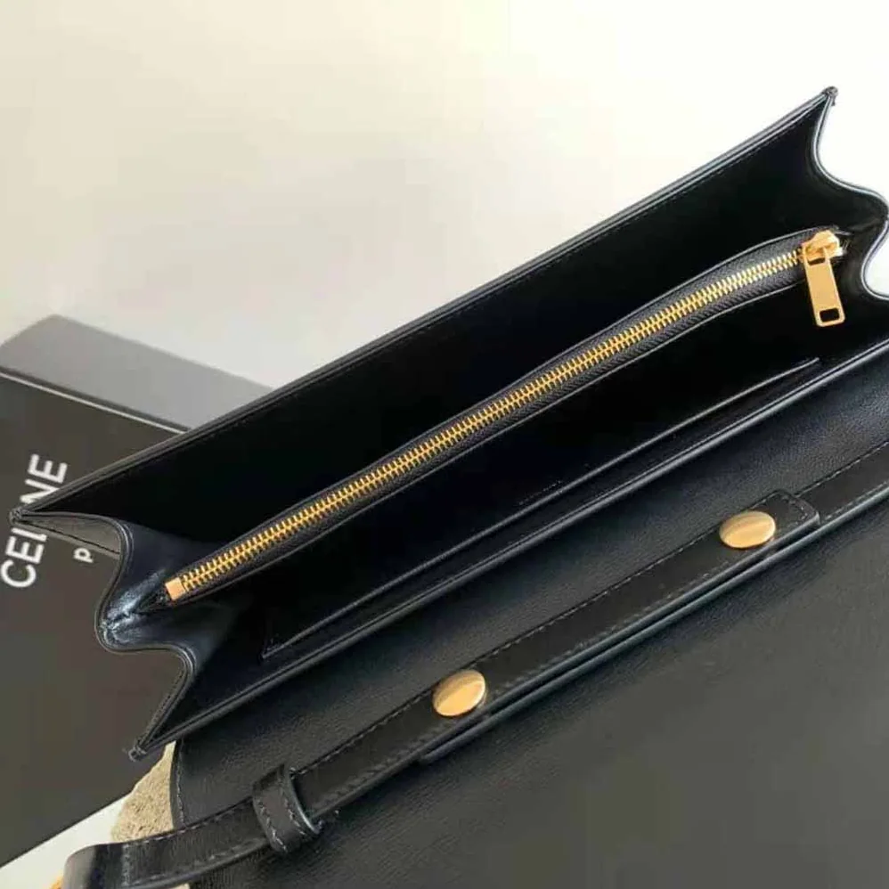 Celine Trapeze Triomphe Bag in Shiny Calfskin for Women in Black Celine Trapeze Triomphe Bag in Shiny Calfskin for Women in Black
