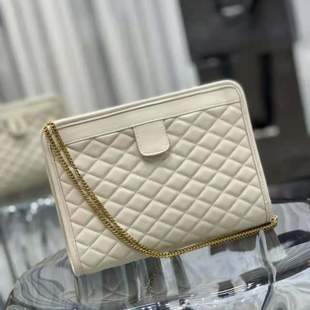 Saint Laurent YSL Victoire Baby Clutch in Leather for Women in White Saint Laurent YSL Victoire Baby Clutch in Leather for Women in White