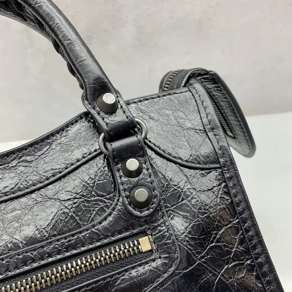 Balenciaga Le City Bag Nano in Black Arena Lambskin Brass Hardware for Women Balenciaga Le City Bag Nano in Black Arena Lambskin Brass Hardware for Women