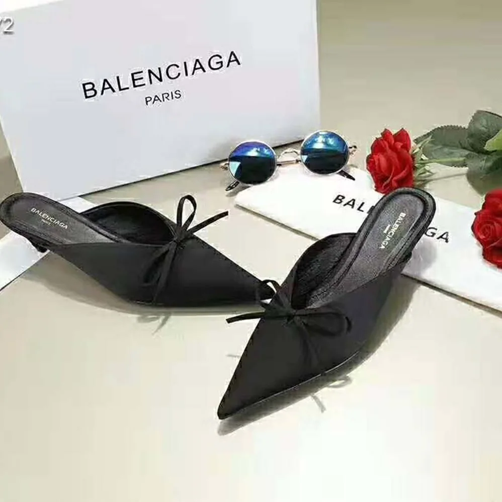 Balenciaga Knife Mules Pointed Toe Satin Mules for Women in Black