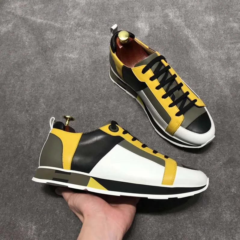 Hermes Rebus Sneaker Shoes Black Yellow and Khaki Insert for Men