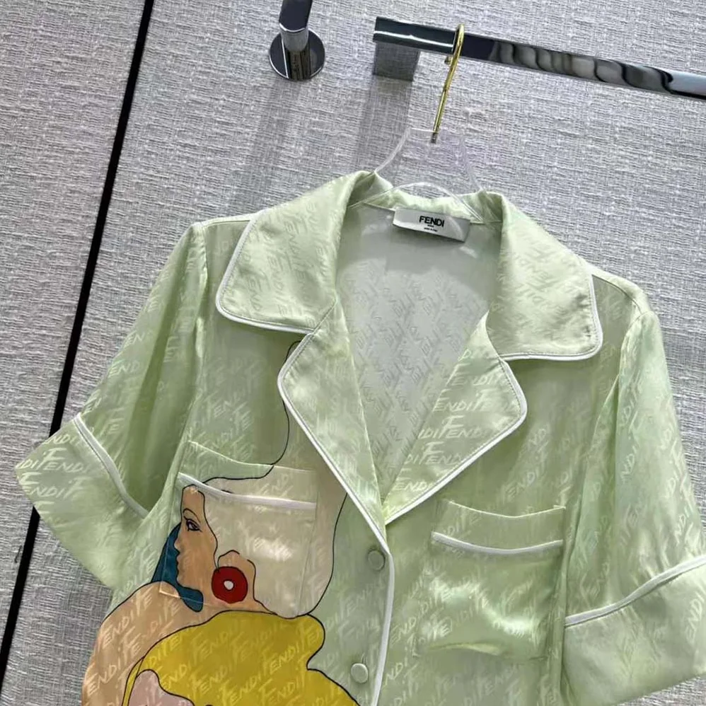 Fendi Pajama Set Multicolor Silk Pajama Set for Women in Lime