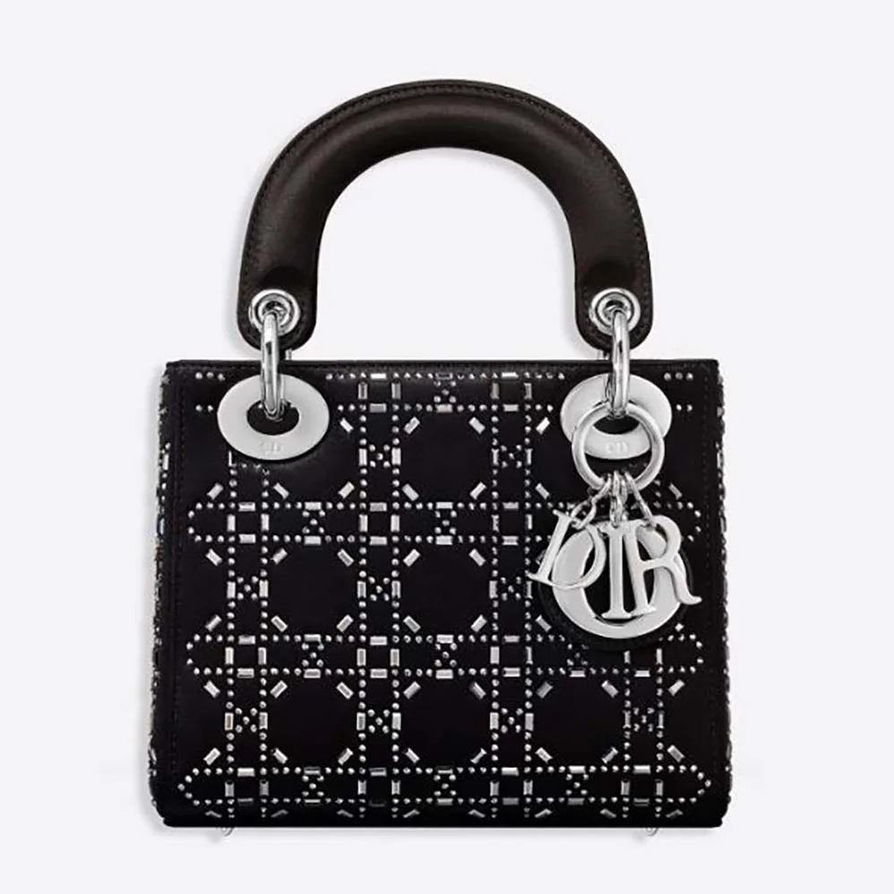 Dior Mini Lady Dior Bag Black Strass Cannage Satin for Women Dior Mini Lady Dior Bag Black Strass Cannage Satin for Women