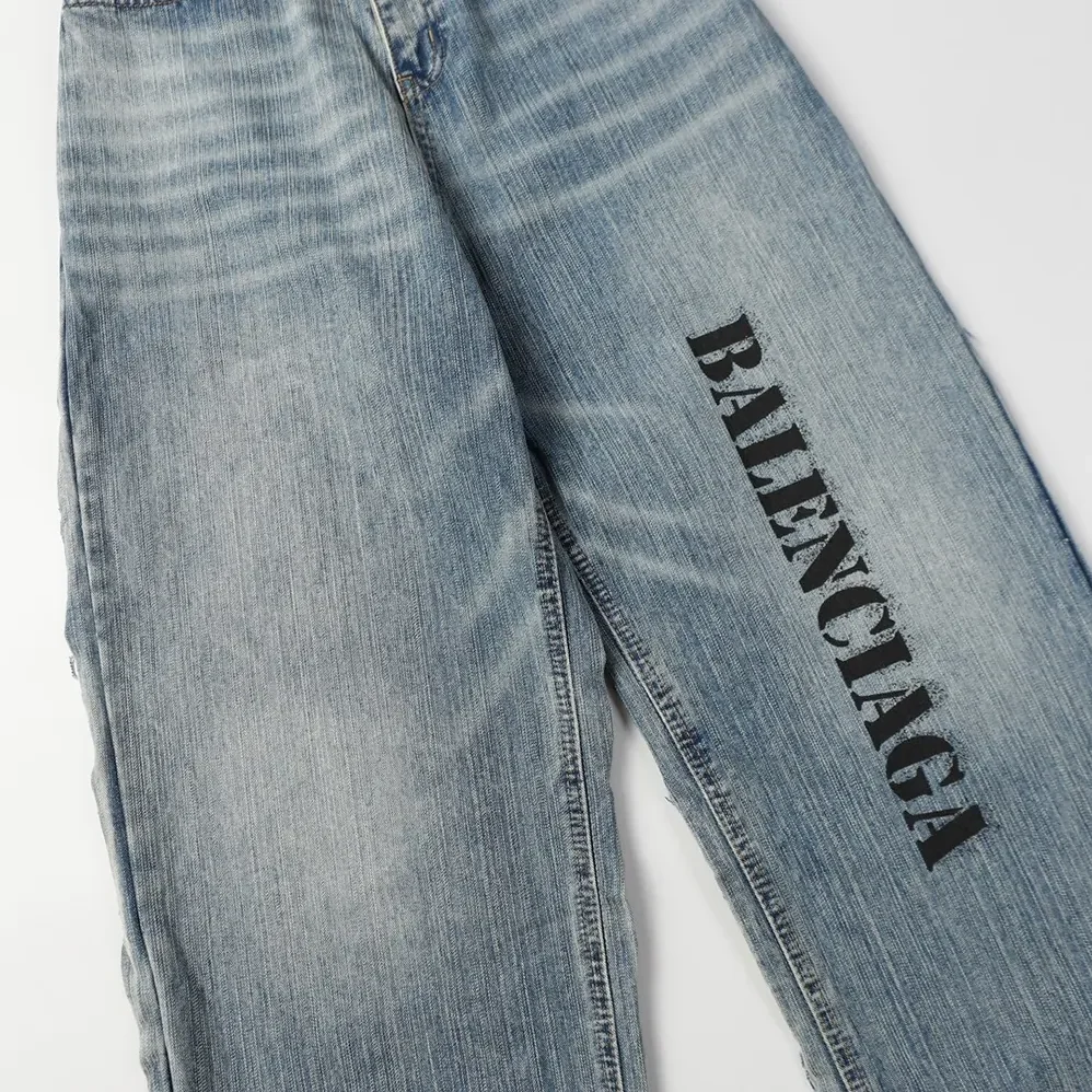 Balenciaga Baggy Pants In Light Blue Cotton Denim for Women Balenciaga Baggy Pants In Light Blue Cotton Denim for Women