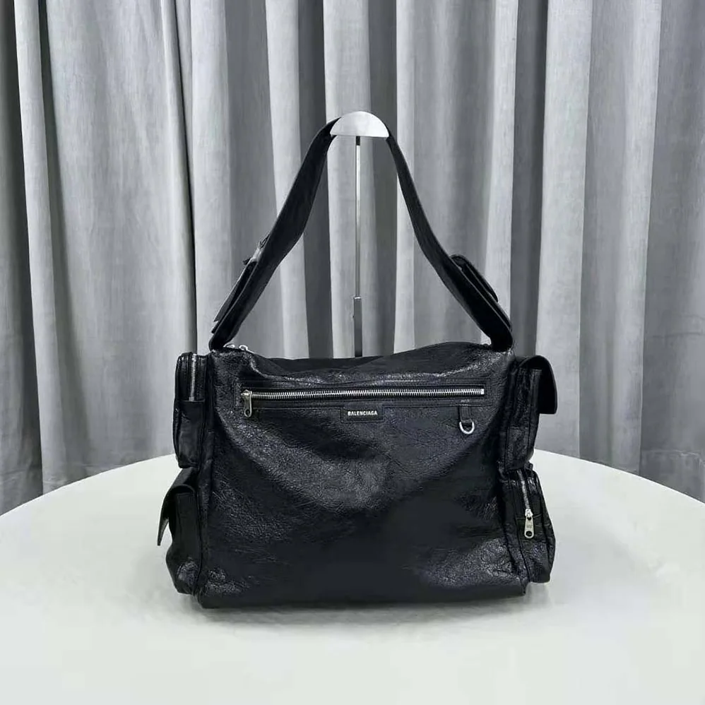 Balenciaga Superbusy Large Sling Bag in off Black Arena Lambskin for Women
