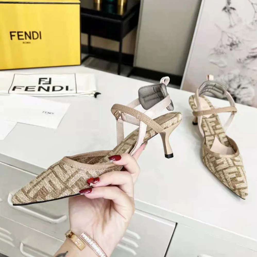 Fendi Colibrì Lite Medium-Heel Beige FF Chenille Slingbacks for Women Fendi Colibrì Lite Medium-Heel Beige FF Chenille Slingbacks for Women