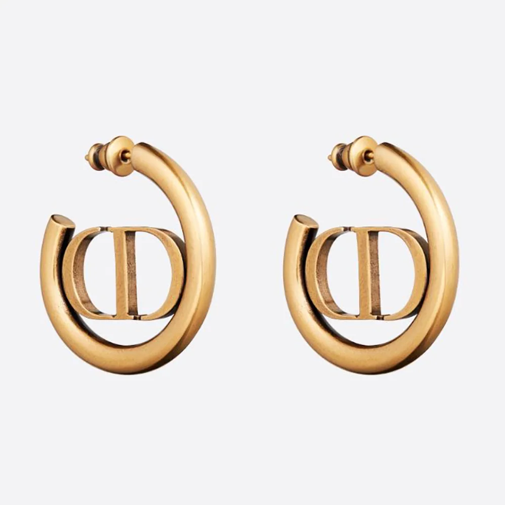 Dior 30 Montaigne Hoop Earrings Antique Gold for Women in Finish Metal