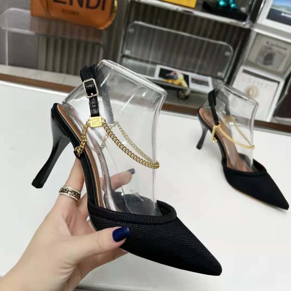 Fendi Colibrì Lite Black Mesh High for Women in heeled Slingbacks