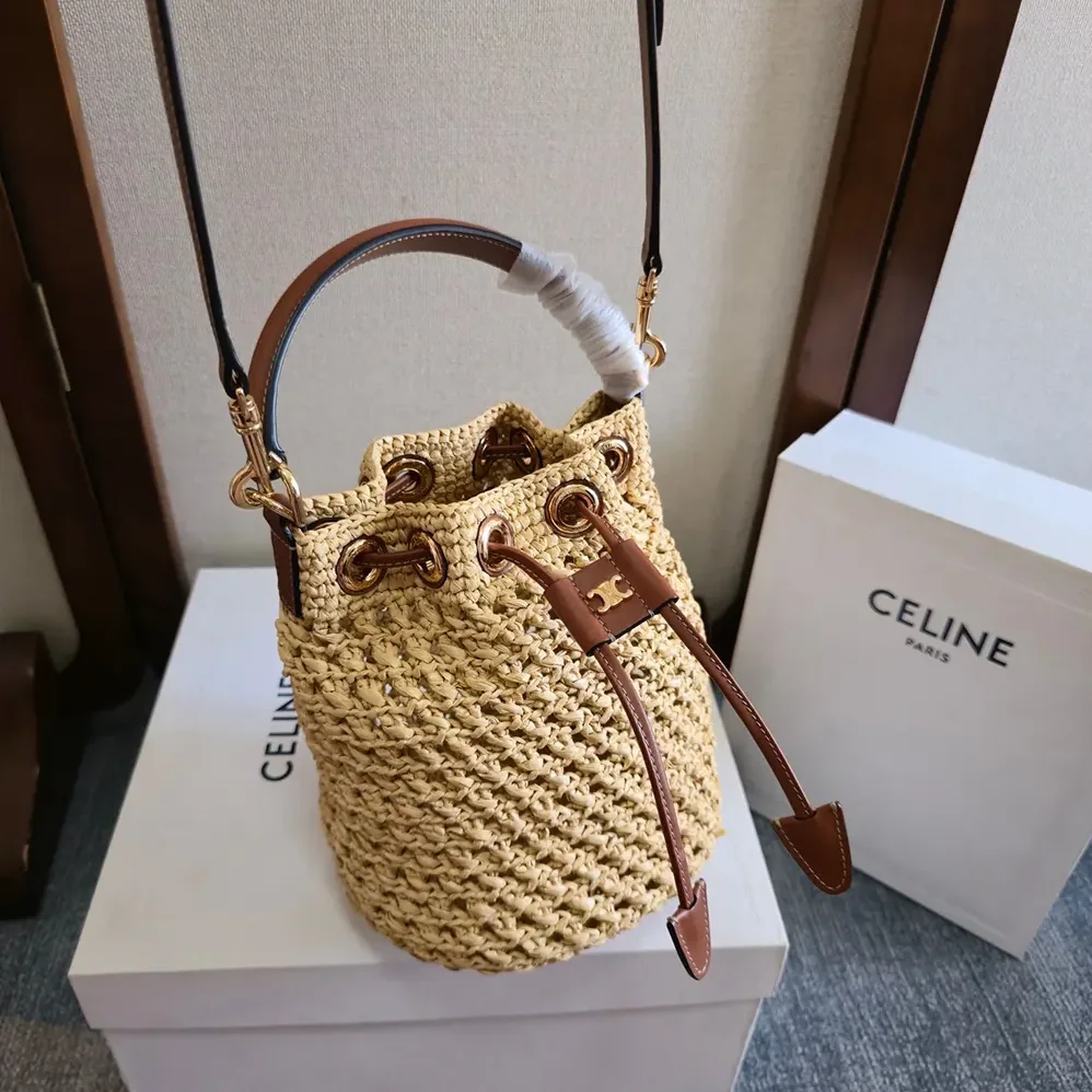 Celine Teen Clara Bag in Raffia and Calfskin for Women Celine Teen Clara Bag in Raffia and Calfskin for Women