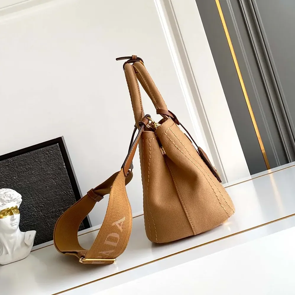 Prada Jardinière Small Cotton Canvas Handbag for Women in Brown