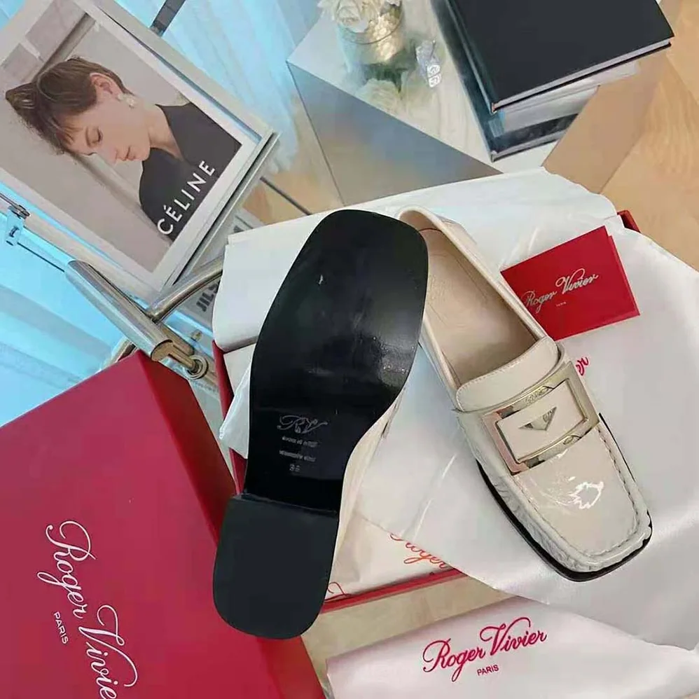 Roger Vivier Preppy Viv' Metal Buckle Loafers in Patent Leather for Women in White Roger Vivier Preppy Viv' Metal Buckle Loafers in Patent Leather for Women in White