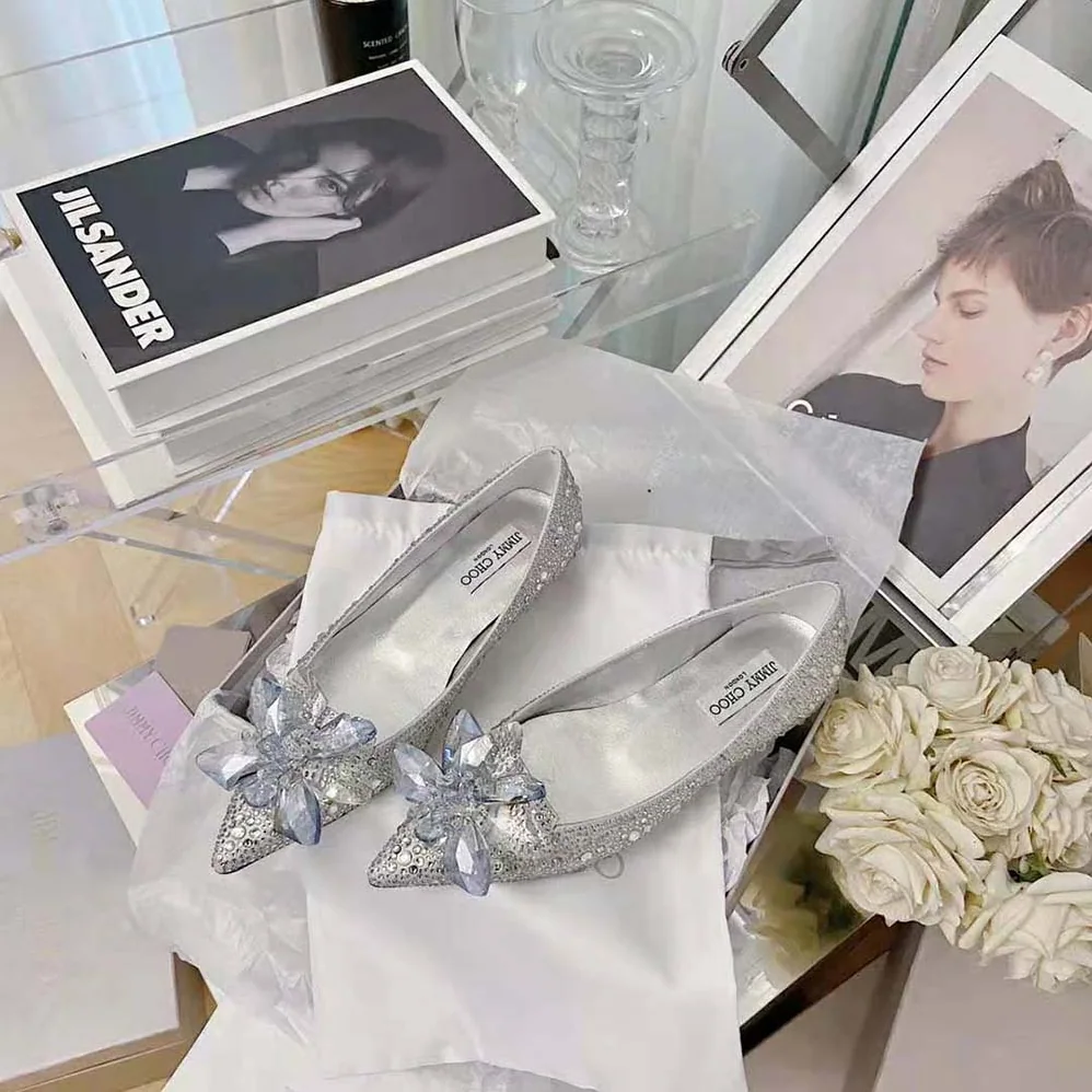 Jimmy Choo Attila Crystal Covered Pointy Toe Flats for Women Jimmy Choo Attila Crystal Covered Pointy Toe Flats for Women