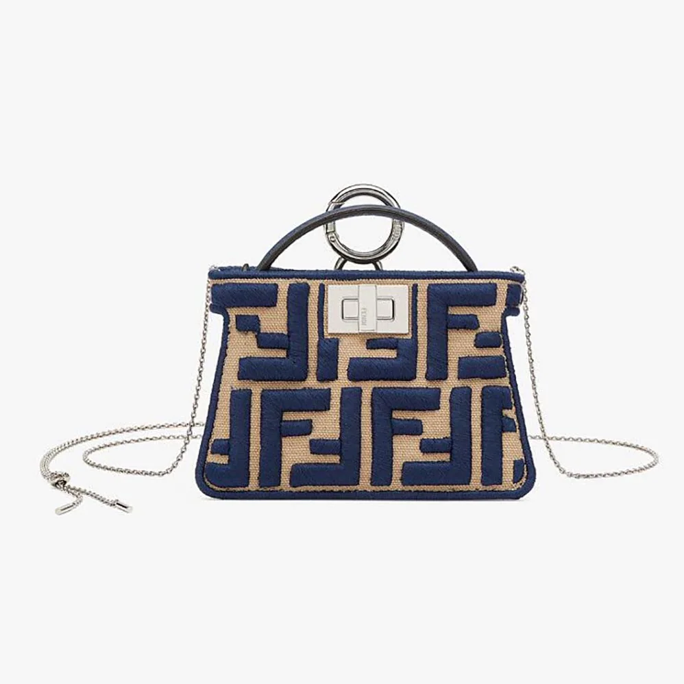 Fendi Nano Peekaboo Charm Gray FF Canvas Charm for Women in Black