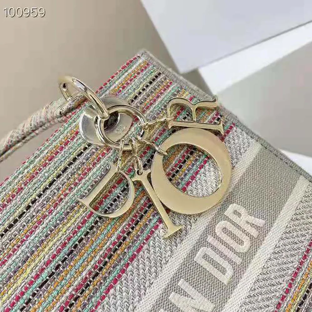 Dior Medium Lady D-lite Bag Multicolor Stripes Embroidery for Women Dior Medium Lady D-lite Bag Multicolor Stripes Embroidery for Women