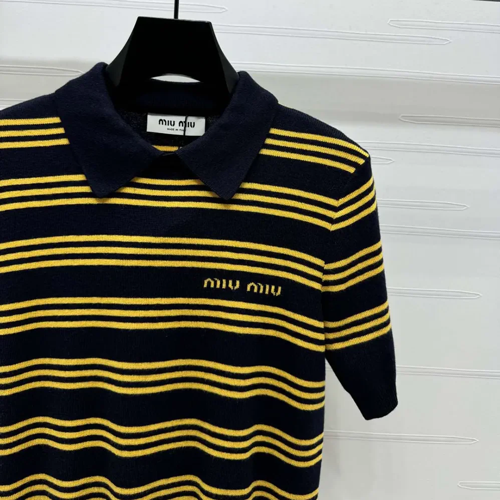 Miu Miu Striped Cashmere and Silk Polo Sweater for Women