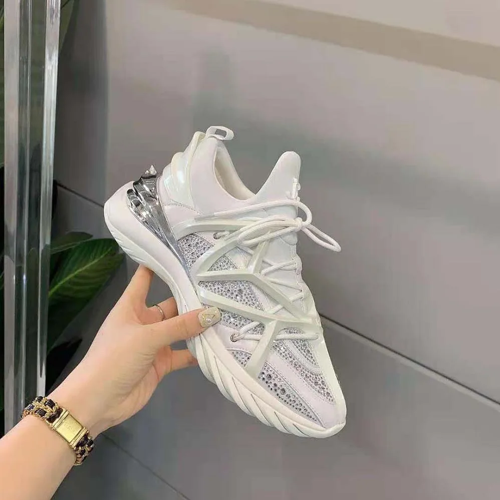 Jimmy Choo Cosmos/F White Neoprene and Leather Low for Women in Top Trainers with Crystals Jimmy Choo Cosmos/F White Neoprene and Leather Low for Women in Top Trainers with Crystals