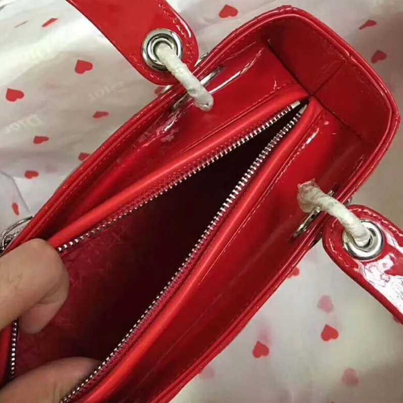Dior Lady Dior Bag in Bright Patent Calfskin in Red