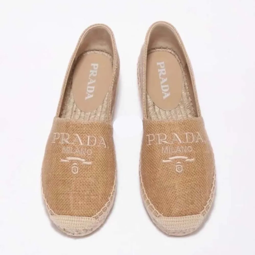 Prada Crochet Espadrilles with Embroidered Logo for Women in Beige