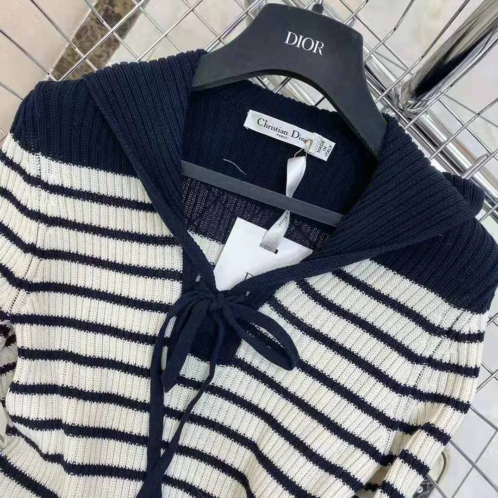 Dior Mariniere Sweater Navy Blue and White Cotton Knit for Women