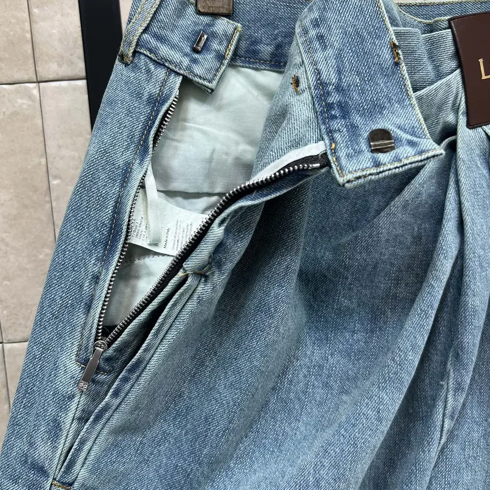 Loewe Draped Jeans In Denim for Women in Indigo Blue Loewe Draped Jeans In Denim for Women in Indigo Blue