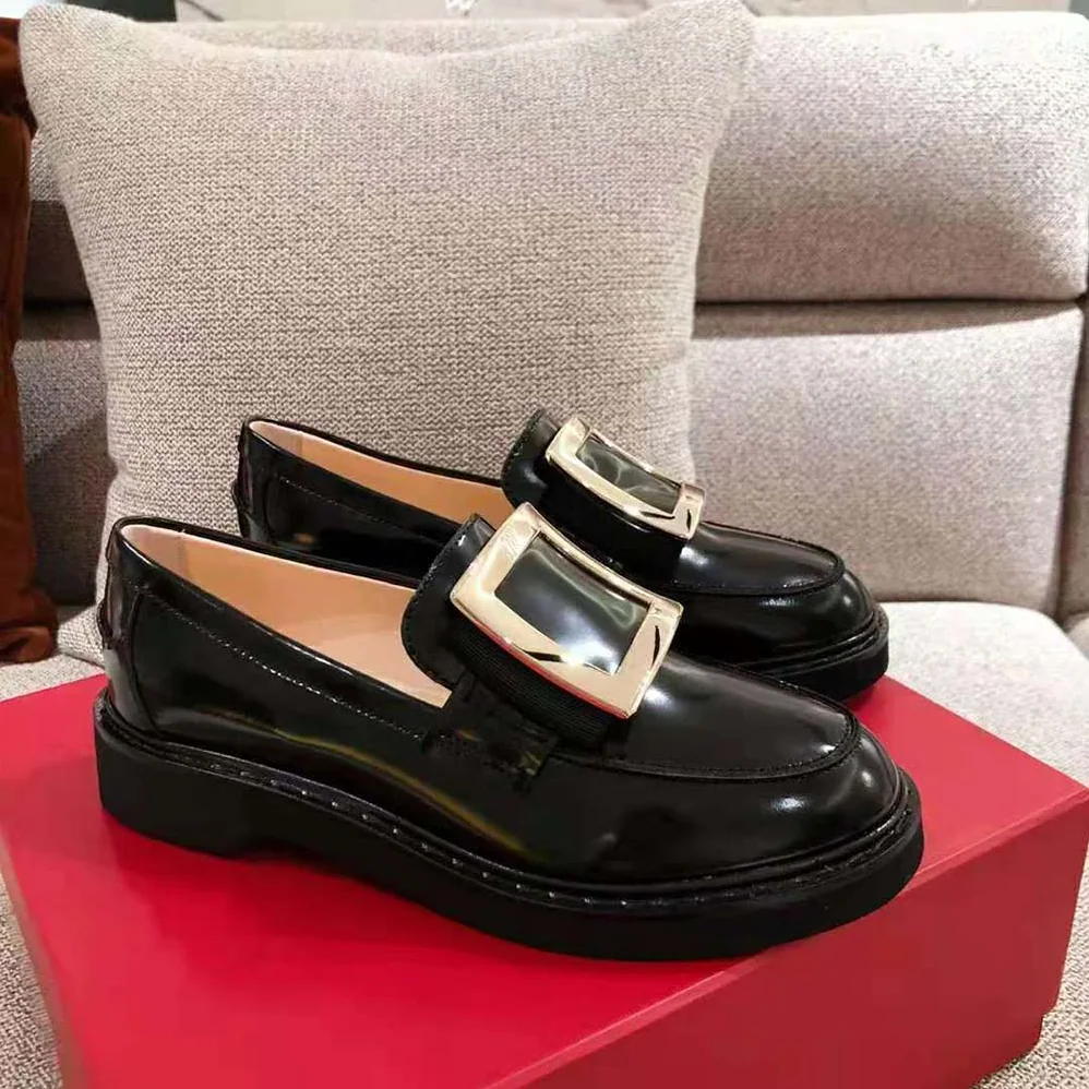 Roger Vivier Viv' Rangers Metal Buckle Loafers for Women in Black Roger Vivier Viv' Rangers Metal Buckle Loafers for Women in Black