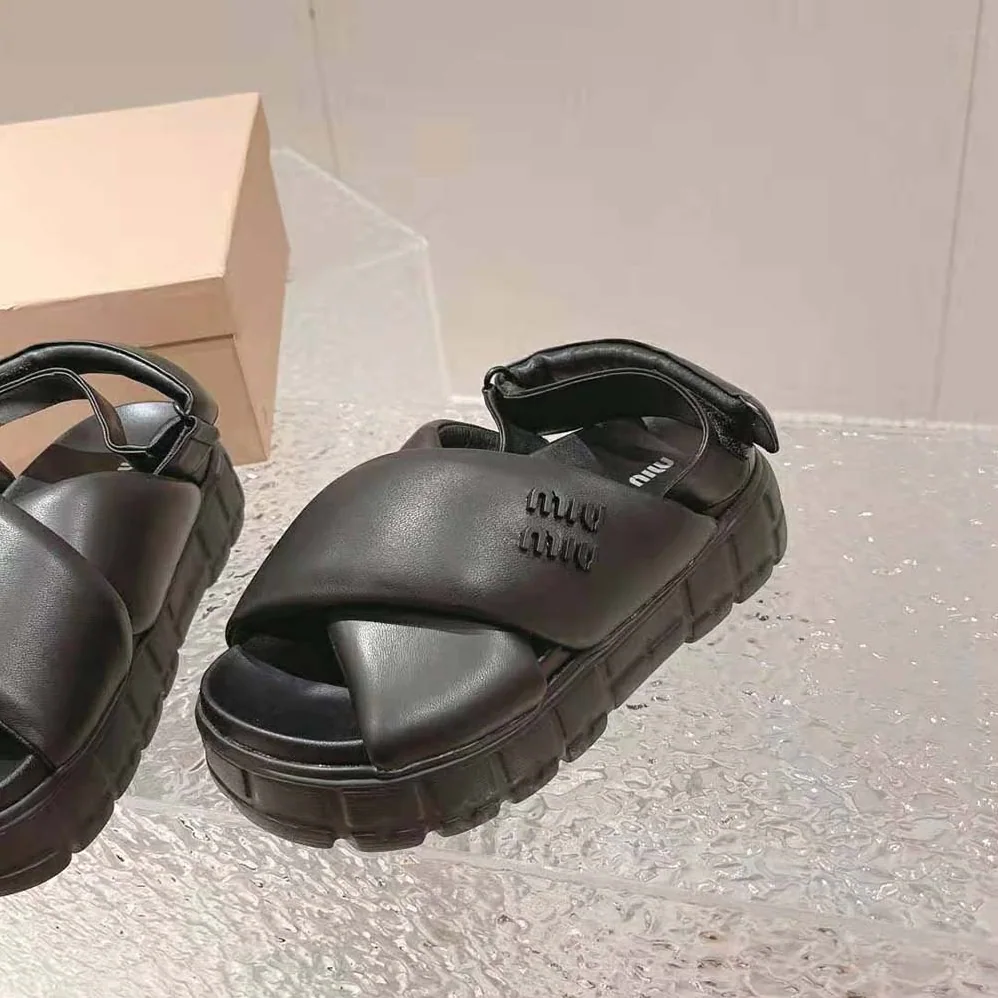 Miu Miu Sporty Nappa Leather Sandals for Women in Black Miu Miu Sporty Nappa Leather Sandals for Women in Black