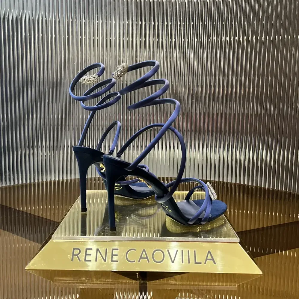 Rene Caovilla Serpente Midnight Blue Sandal with Crystals 105 for Women