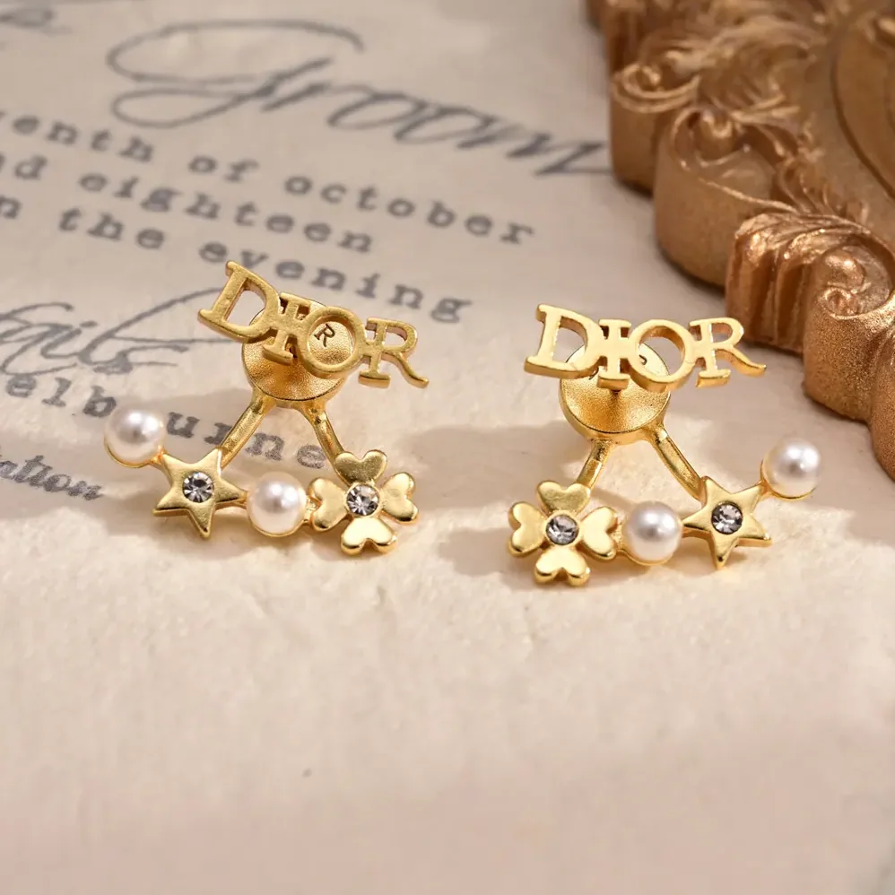 Dior Tribales Earrings Gold-Finish Metal with White Resin Pearls and Silver for Women in Tone Crystals